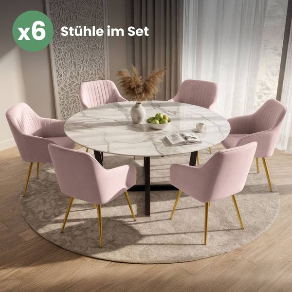 Esszimmerstuhl FLORENCE 6er-Set Gold - Hellrosa
