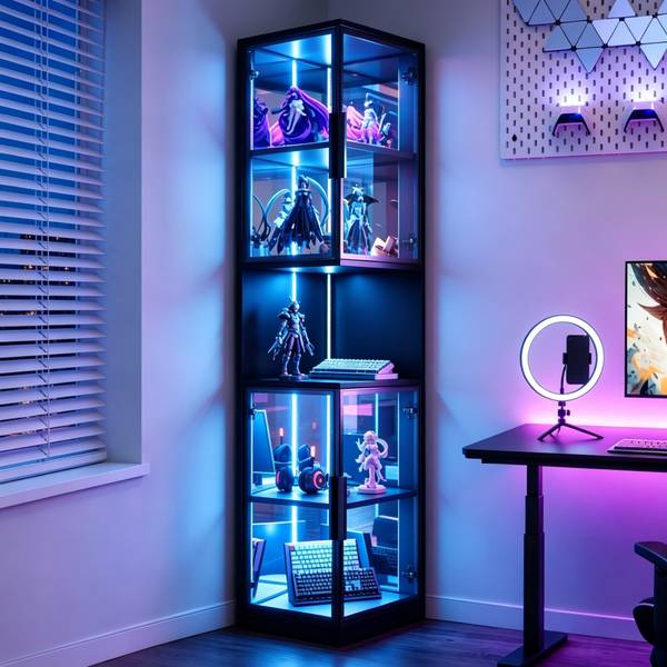 Vitrine HE46QUA Ⅴ Schwarz - Holzwerkstoff - 44 x 205 x 42 cm