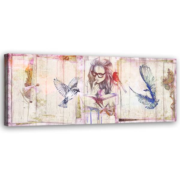 Tableau déco fille avec un livre 150 x 50 cm