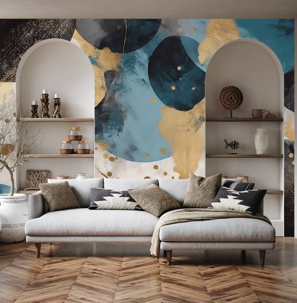 Fototapete ABSTRAKTION moderne Muster Blaugrau - 405 x 270 x 270 cm