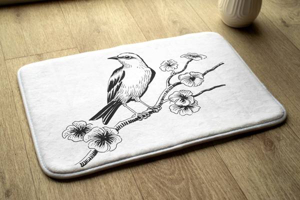 Badteppich Vogel in einem Baum Weiß - Polyester - 75 x 45 x 75 cm
