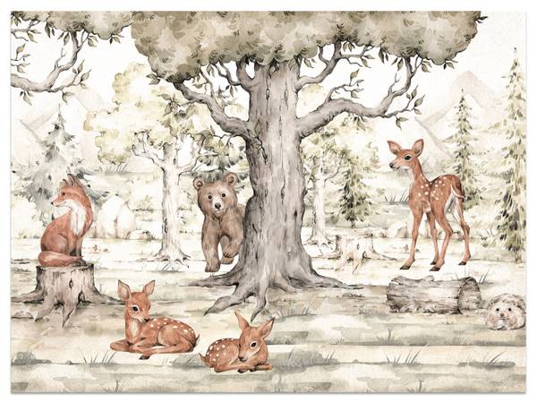 Fototapete für Kinder Tiere im Wald 350 x 256 x 256 cm