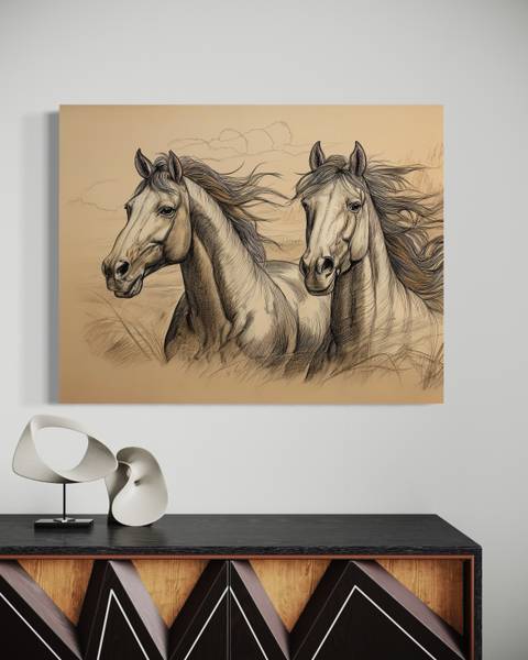 Tableau déco chevaux vintage 90 x 60 cm