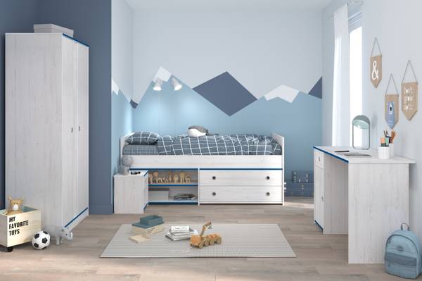 Jugendzimmer Smoozy26 4-teilig Weiß - Holzwerkstoff - 203 x 182 x 95 cm