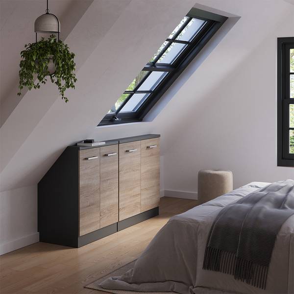 Ensembles de meuble sous pente Rion55997 Anthracite - Imitation chêne de Sonoma - Largeur : 140 cm