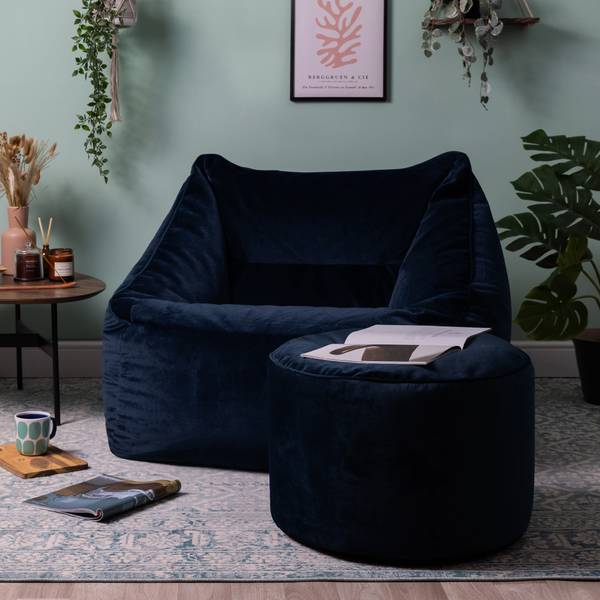Sitzsack Milano Sessel mit Fußhocker Blau - Samt - 70 x 65 x 70 cm