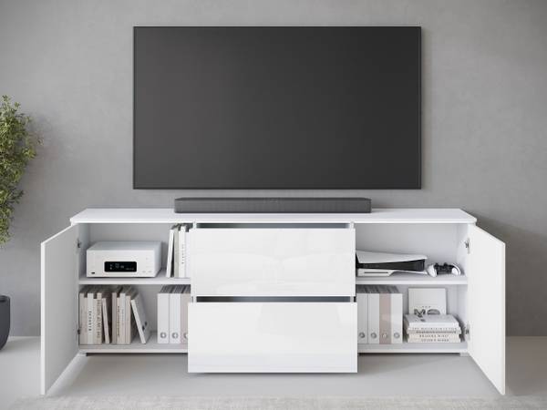 TV-Lowboard Vera Anthrazit - Glas Weiß