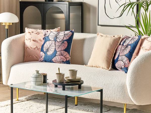 Sierkussen CHRYSANTHEMUM 2-delig blauw - roze - textiel - 45 x 10 x 45 cm