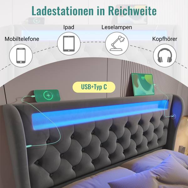 Einzelbetten K-746 Grau - Breite: 140 cm