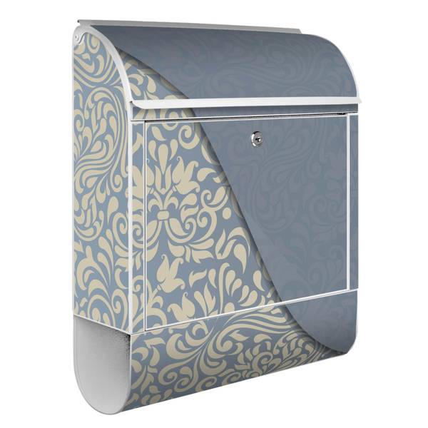 Briefkasten Stahl Blaues Ornament Weiß - Stahl - 38 x 46 x 13 cm