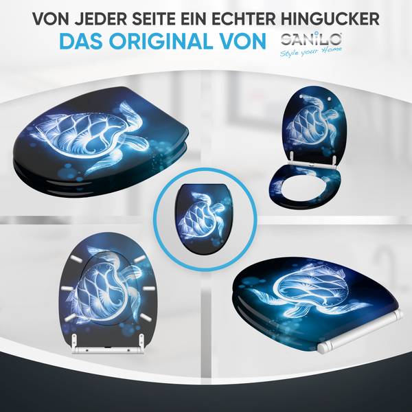 WC Sitz mit Absenkautomatik Glow Turtle Blau - Holzwerkstoff - 38 x 6 x 48 cm