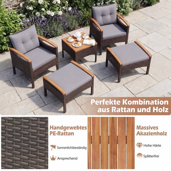 Garten-Sitzgruppe TI97388SD 5-tlg. Grau - Rattan - 580 x 450 x 61 cm