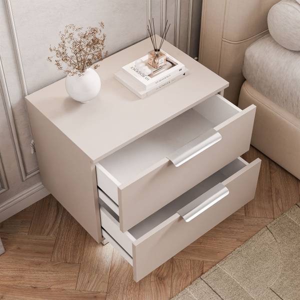 Nachttisch LINA Beige - Kaschmir - Silber