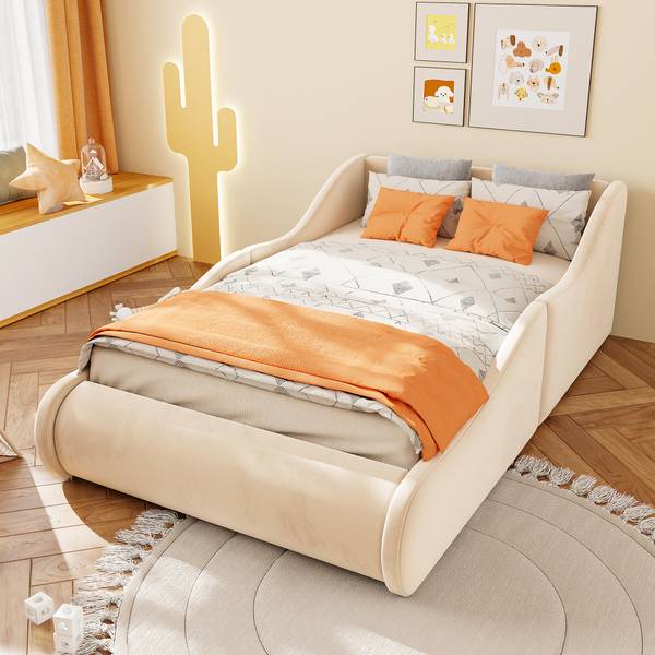 Polsterbett Muses Ⅰ Beige - Holzwerkstoff - Textil - 99 x 59 x 212 cm