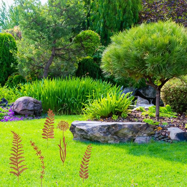 5tlg. Set Gartendekoration ROSTGRESS5 Braun - Metall - 1 x 65 x 22 cm