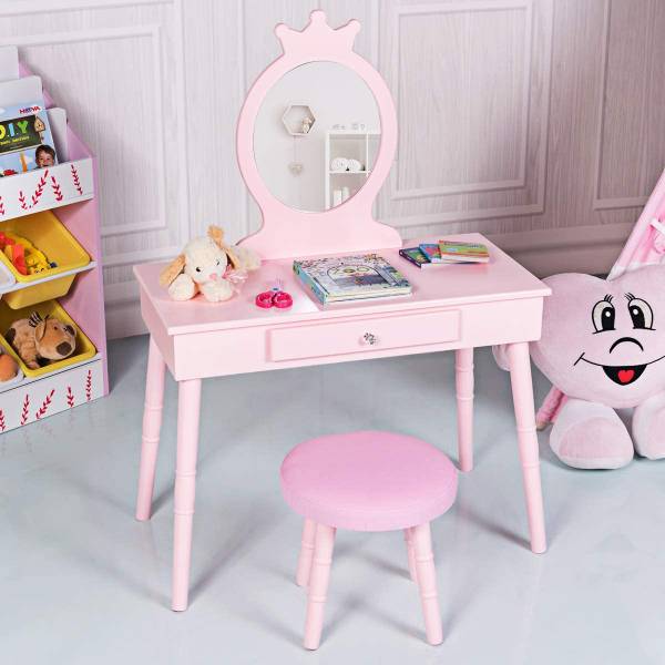Kinder Schminktisch mit Hocker Pink - Holzwerkstoff - 34 x 100 x 70 cm
