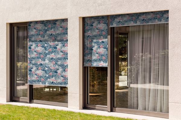 Außenrollo Phoenicopterus Decus Blau - Textil - 40 x 180 x 1 cm