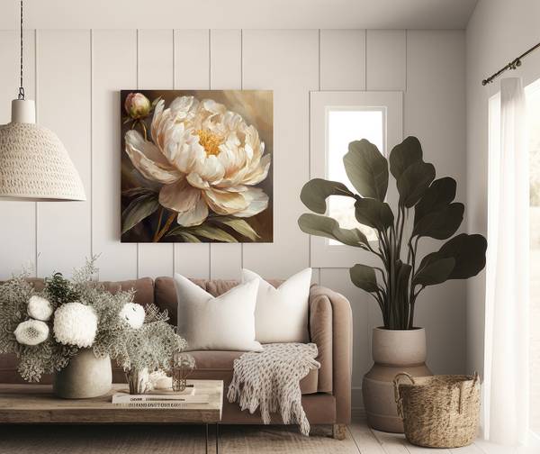 Wandbild pfingstrose gemalt 60 x 60 cm