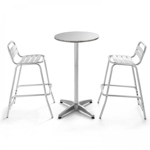 Bartisch mit 2 Stühle Soho Grau - Metall - 1 x 110 x 1 cm