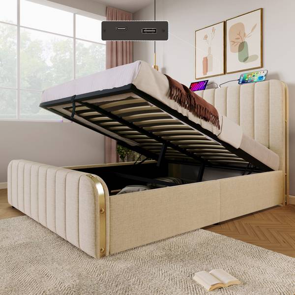 Lit rembourré Zoomusb Ⅱ Beige - Lin - 150 x 102 x 203 cm