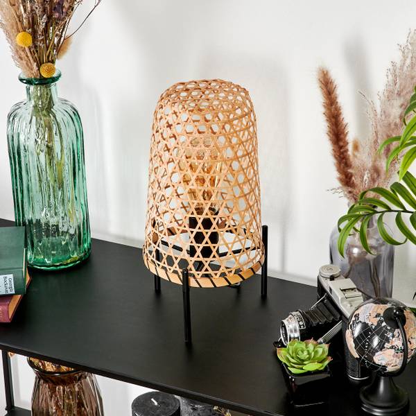 Tischleuchte Decollatura Beige - Schwarz - 19 x 53 x 19 cm - Flammenanzahl: 1 - Metall - Rattan