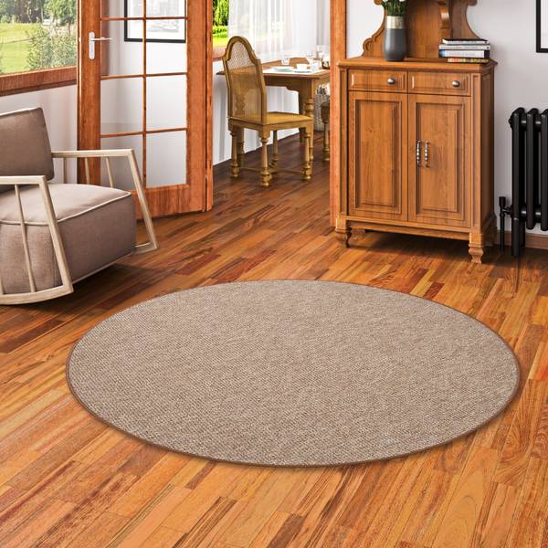 Schlingenteppich Primo Rund Braun - Textil - 100 x 1 x 100 cm