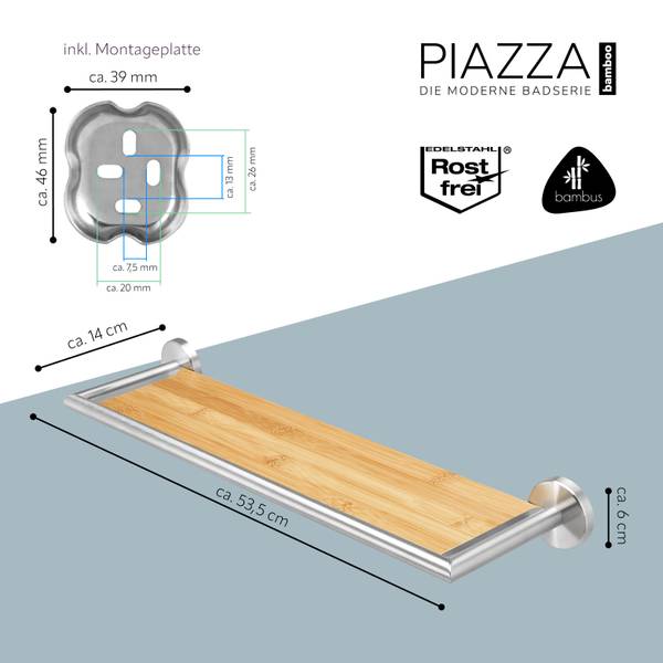 Wandablage Piazza inkl. Klebe Set Braun - Metall - 54 x 6 x 14 cm