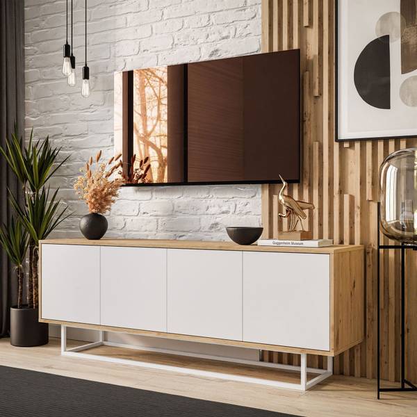 TV-kast SANAYI II lichte eikenhouten look - wit