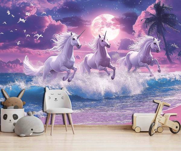 Fototapete Kinderzimmer Mädchen Einhorn 250 x 175 cm