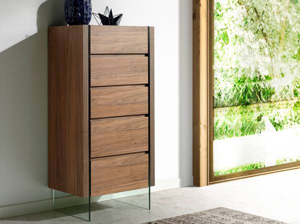 Chiffonier 7041 Braun - Nussbaum - Walnuss - Zink - Klarglas - 58 x 119 x 39 cm