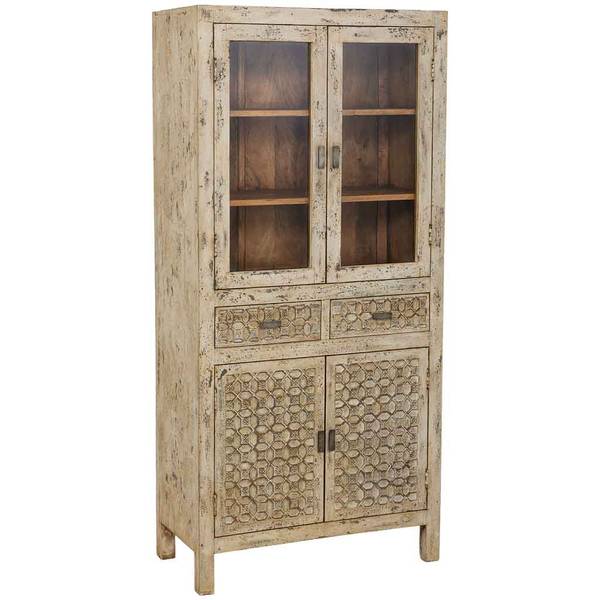 Vitrine Marfil Grau - Massivholz - 85 x 180 x 40 cm