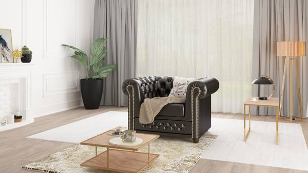 Chesterfield-Set Perry - Schlaffunktion Schwarz