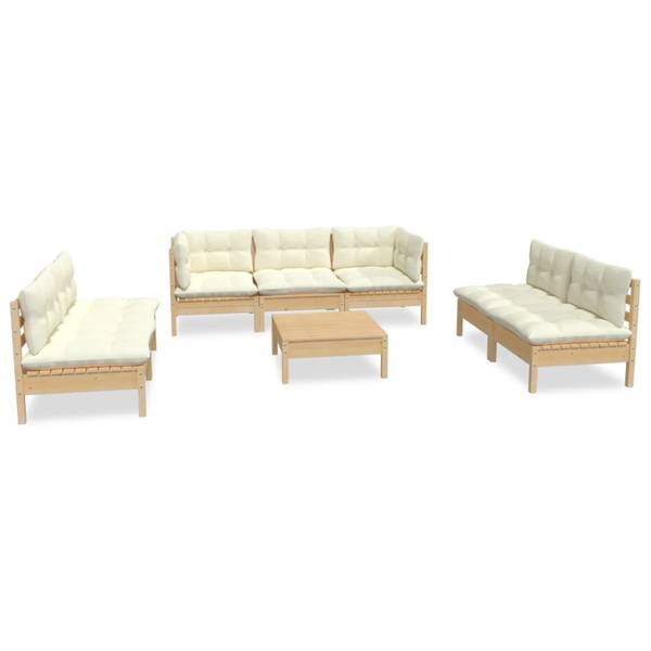 Garten-Lounge-Set 3012415 (8-teilig) Braun - Weiß - Polyester - Kiefer - 64 x 29 x 64 cm