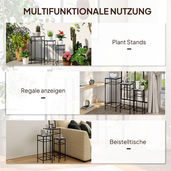 Plantenstandaard, set van 3 84G-581V00MX blauw - metaal - 28 x 71 x 28 cm