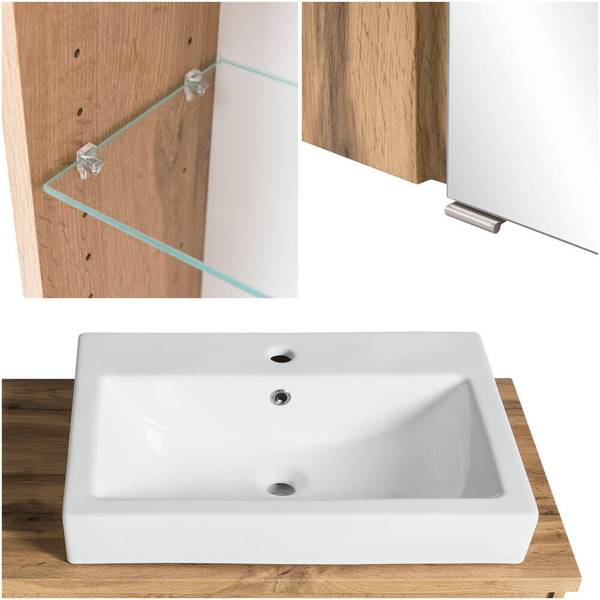 Badmöbel-Set VASTO-03-54 4er-Set Grau - Spiegelglas - 185 x 200 x 47 cm