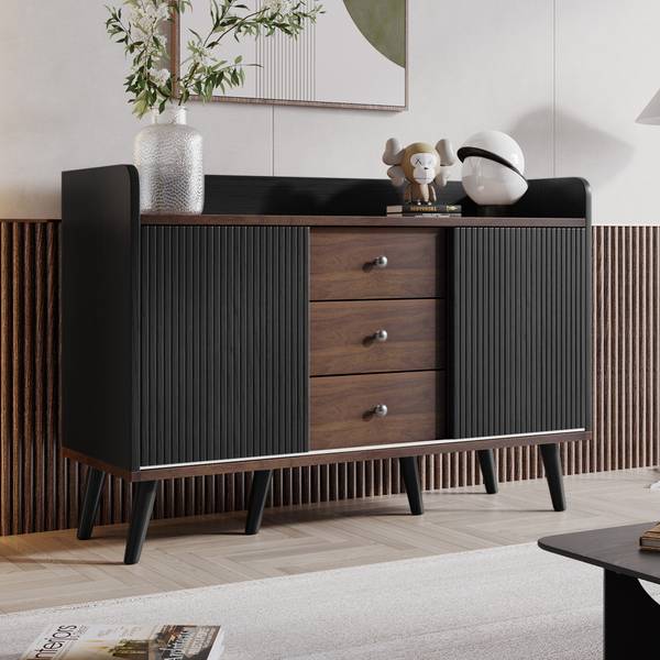 Sideboard Vekaid BK Schwarz - Holzwerkstoff - Metall - 40 x 80 x 118 cm