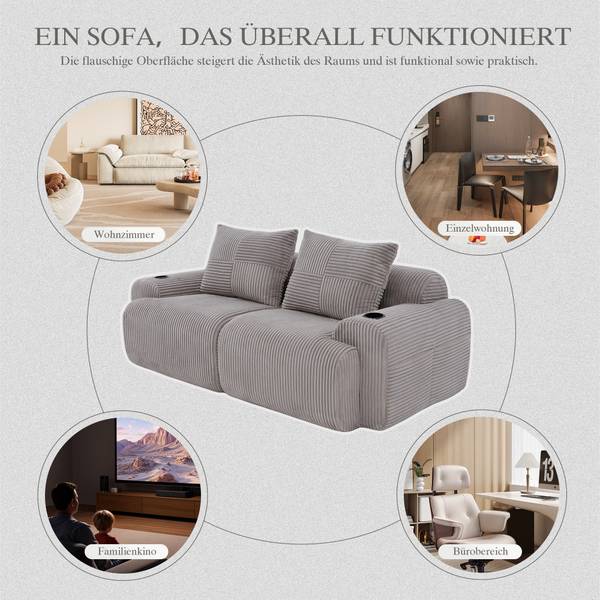 2-Sitzer Sofa MERIDIANCLARITY Grau - Cord - 200 x 80 x 99 cm