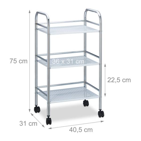 Keukentrolley metaal met 3 etages zilver - wit - ijzer - 41 x 75 x 31 cm