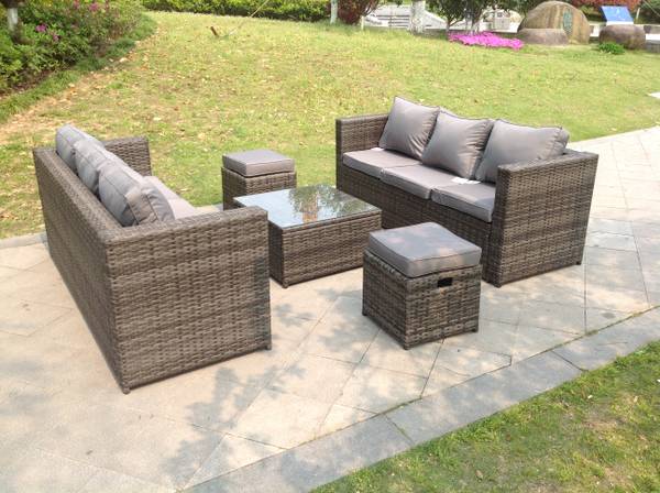 Gartenmöbel 8 Sitzer Rattan Sofa Set Grau - Webstoff - Polyresin - 65 x 66 x 177 cm