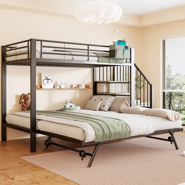 Kinder-Etagenbett K-1611 Schwarz - Metall - 96 x 164 x 255 cm