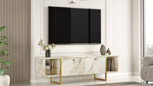 Fernsehschrank Adalberta Weiß - Massivholz - 160 x 48 x 40 cm