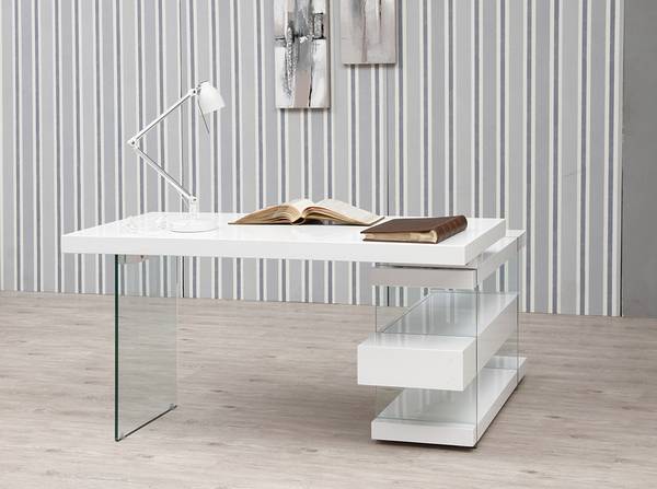 Bürotisch 3002 Weiß - Kristallglas - 140 x 75 x 127 cm