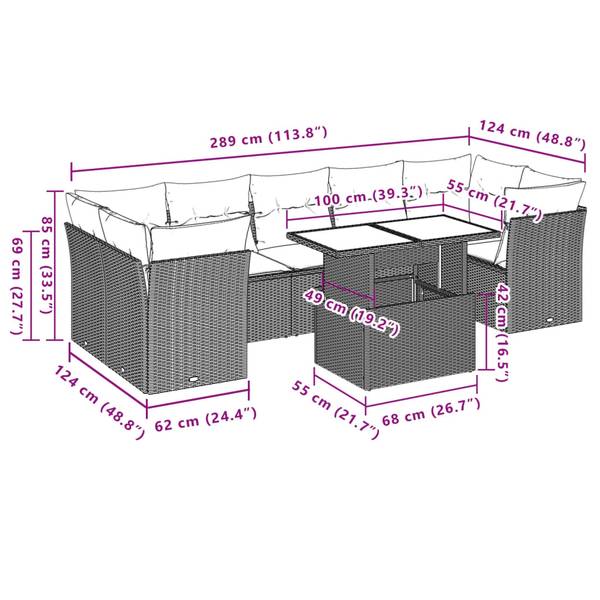 Garten-Lounge-Set 3036644-2 8-teilig Braun - Polyrattan - 62 x 69 x 62 cm
