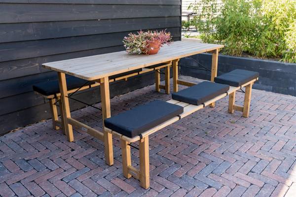 Picknicktisch Kissen 55 cm - 6 Stück Schwarz - Baumwollstoff - 27 x 5 x 55 cm