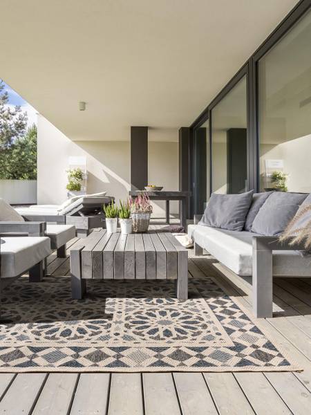 In-/Outdoorteppich River Beige - Polypropylen - 100 x 1 x 150 cm