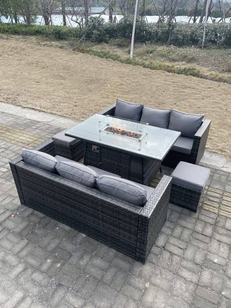Rattan Sofa Set 8-Sitzer Gartenmöbel Grau - Webstoff - Polyresin - 65 x 66 x 176 cm