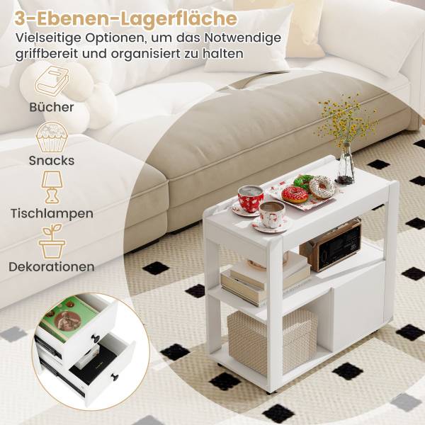 Druckertisch mit Rollen JV12628WH Weiß - Holzwerkstoff - 65 x 62 x 30 cm