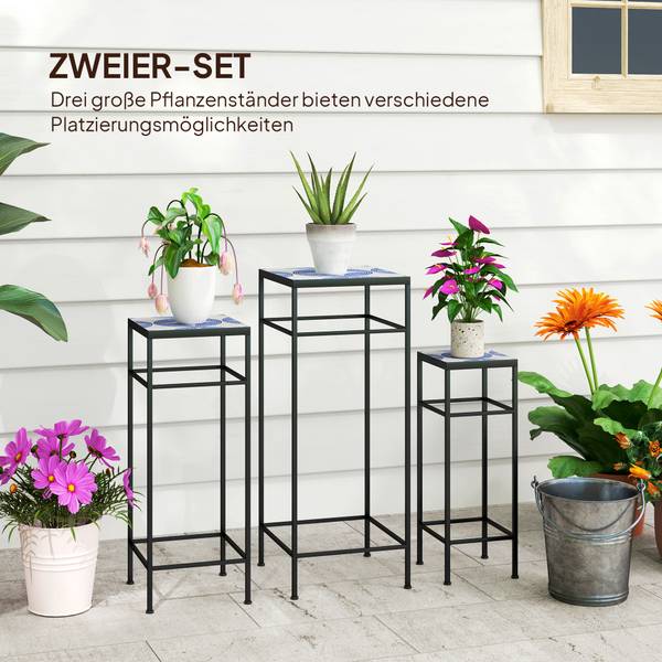 Plantenstandaard, set van 3 84G-581V00MX blauw - metaal - 28 x 71 x 28 cm