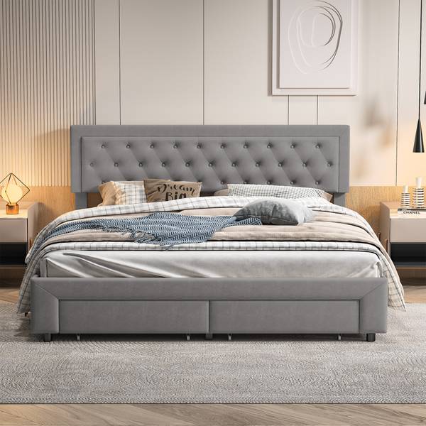 Polsterbett MKAOY9 Grau - Metall - Massivholz - 181 x 103 x 203 cm