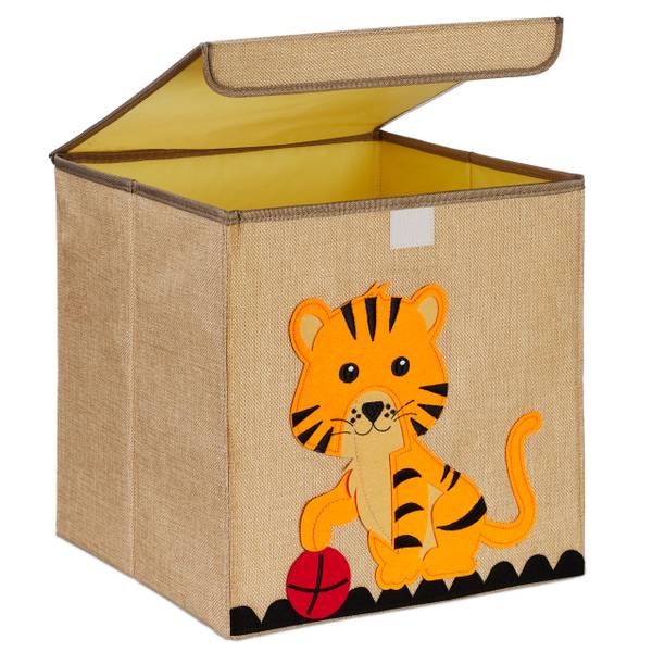Boîte de rangement pour enfants Beige - Noir - Orange - Lin - 33 x 33 x 33 cm